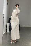 SWAYING/KNIT patchwork striped long skirt SW23AW3B09 white